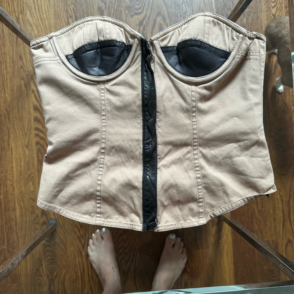 Alexander Wang Khaki and Leather Corset